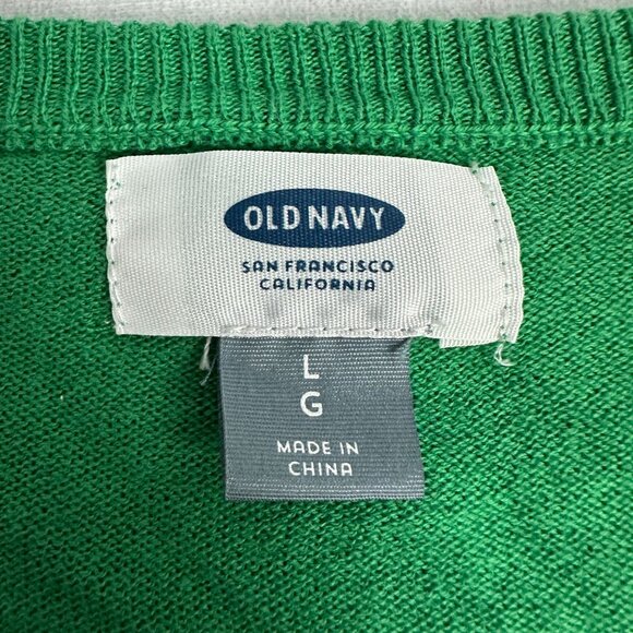 Old Navy Green Button Front Cardigan Sweater Size Large Classic Knit Lightweight - Picture 3 of 4